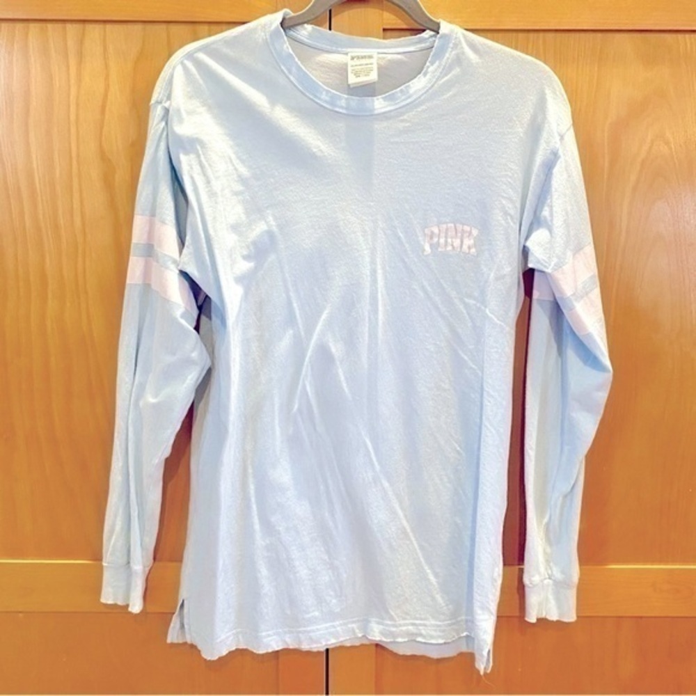 Light blue Oversized PINK long sleeve t-shirt size XS teal blue EUC